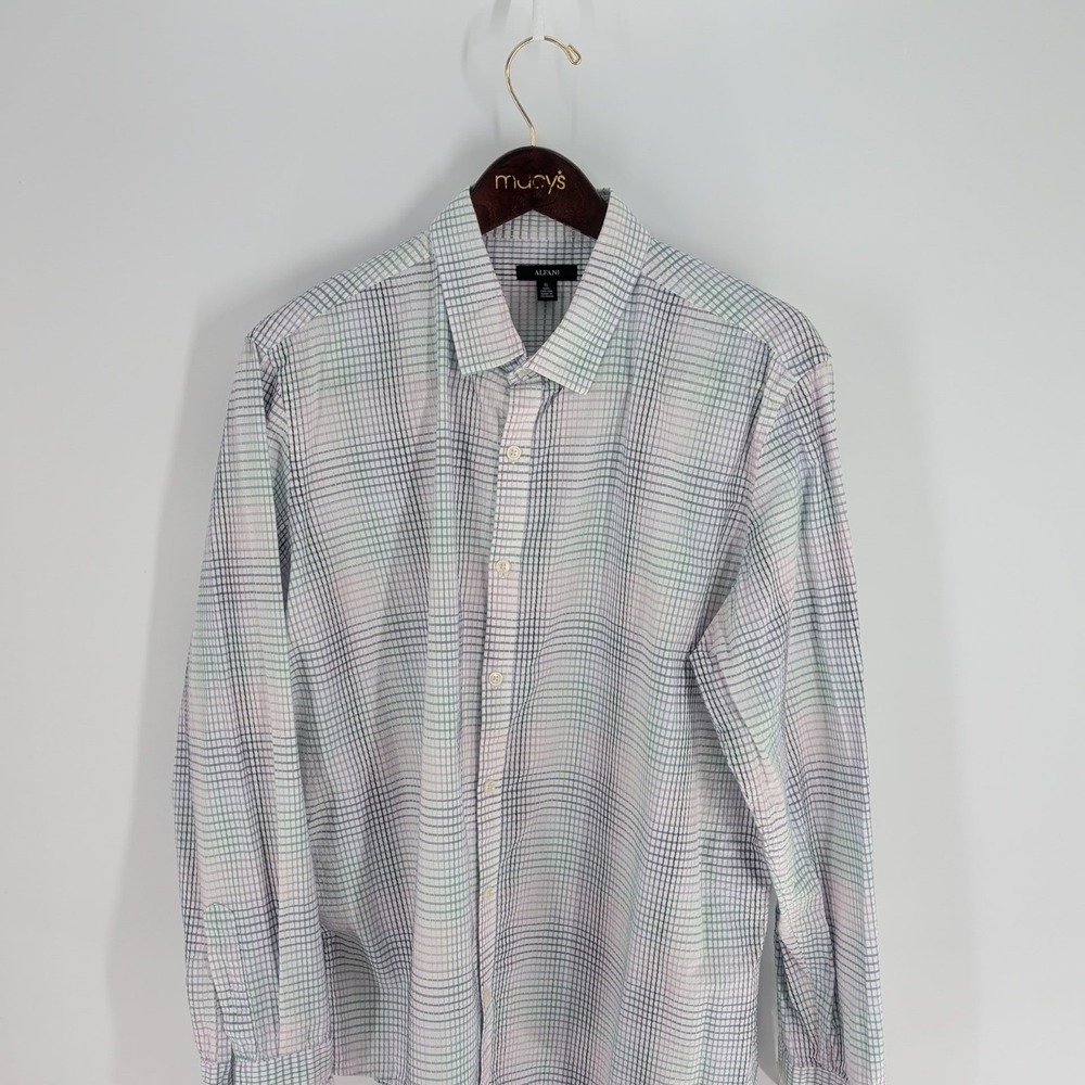 Alfani Long Sleeve Gradient Plaid‎ Classic Button-Up Shirt Multicolor Size XL